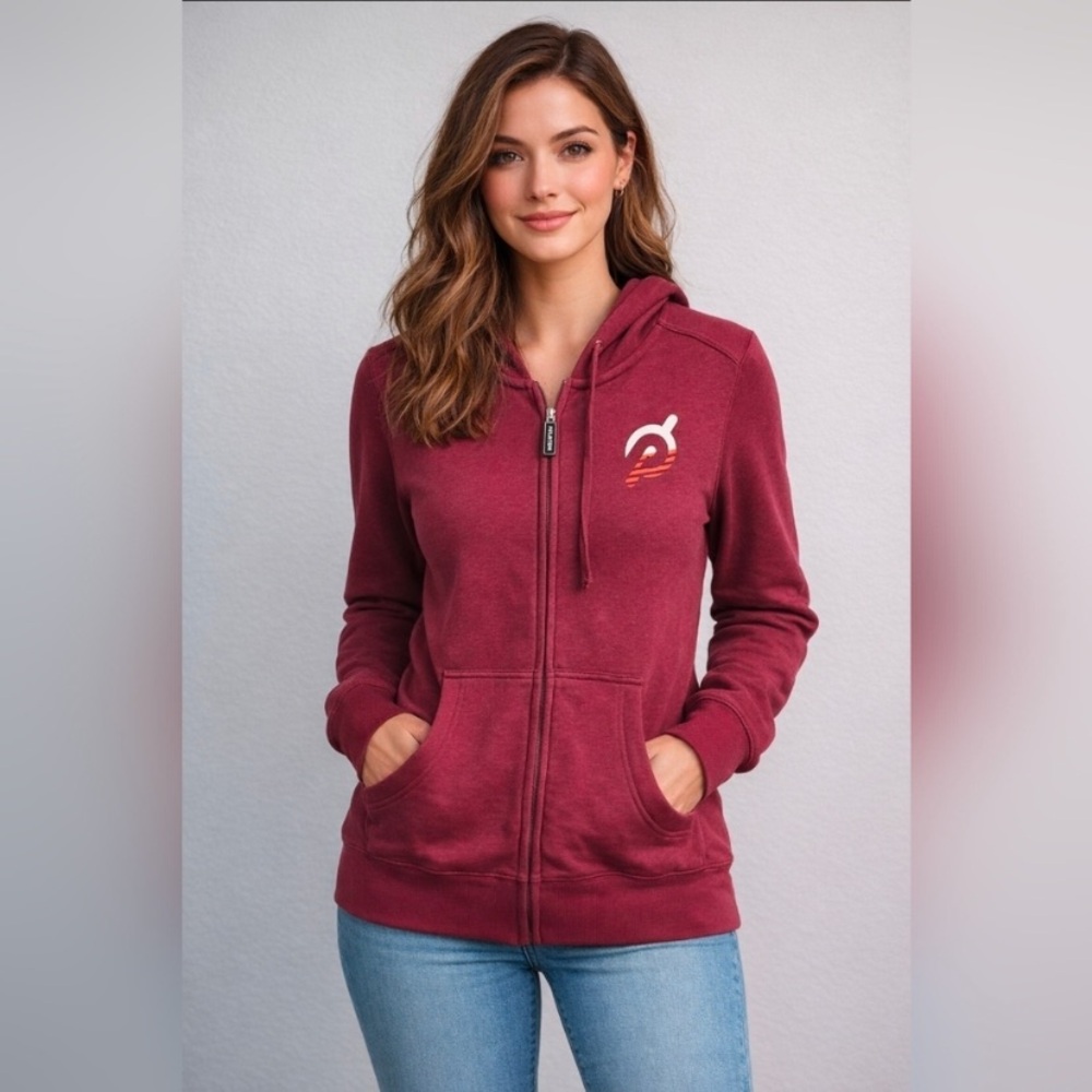 Peloton Burgundy Full Zip-Up Logo Hoodie, Womens XL - Picture 1 of 7